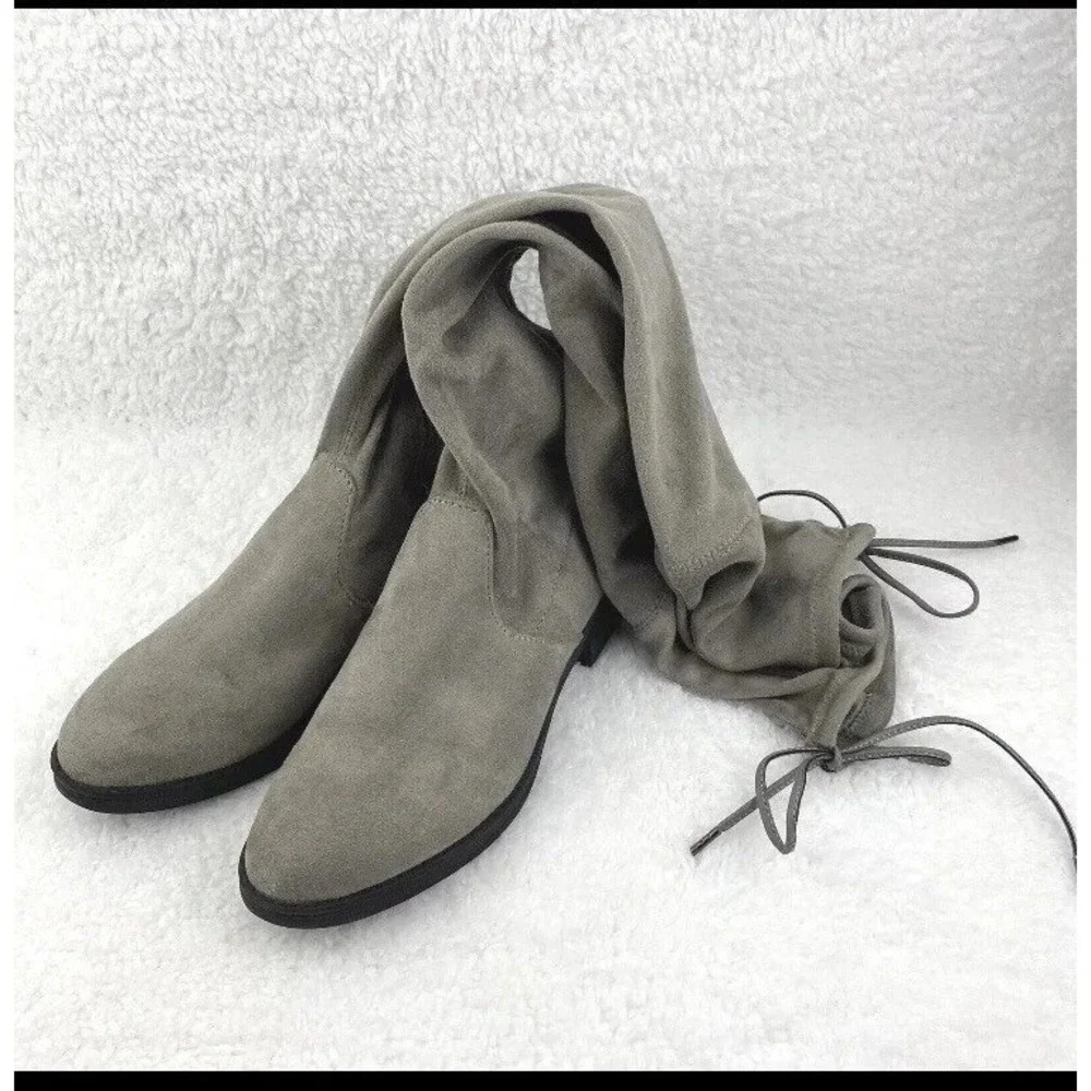 Sam Edelman Peyton 6M Gray Greige Faux Suede Leather Over The‎ Knee Boots GoGo